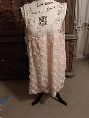 Lace-Trim Floral Appliqué Slip Dress in Blush